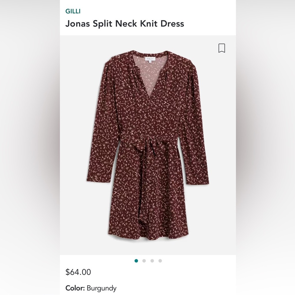 Long sleeve dress, V neck, unlined with good stretch and a belt for added shape.